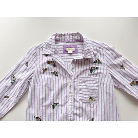 MAEVE Striped Embroidered Butterfly cotton Poplin Button Down Shirt, Size XS - Picture 7 of 13
